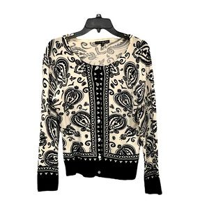 B&W paisley print bead/sequin embellished cardigan